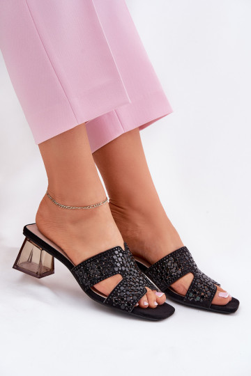 Dames slippers met hakjes, Vinceza 62230, zwarte kleur