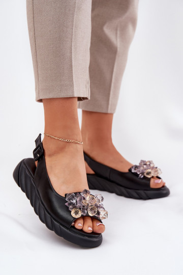 Dames sandalen met glinsterende steentjes, Artiker 54C1628, zwarte kleur