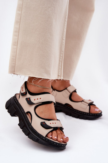 Dames sandalen met klittenbandsluiting, Artiker 56C0471, zandkleur