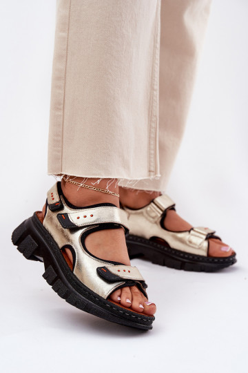 Dames sandalen met klittenbandsluiting, Artiker 56C0469, gouden kleur 2