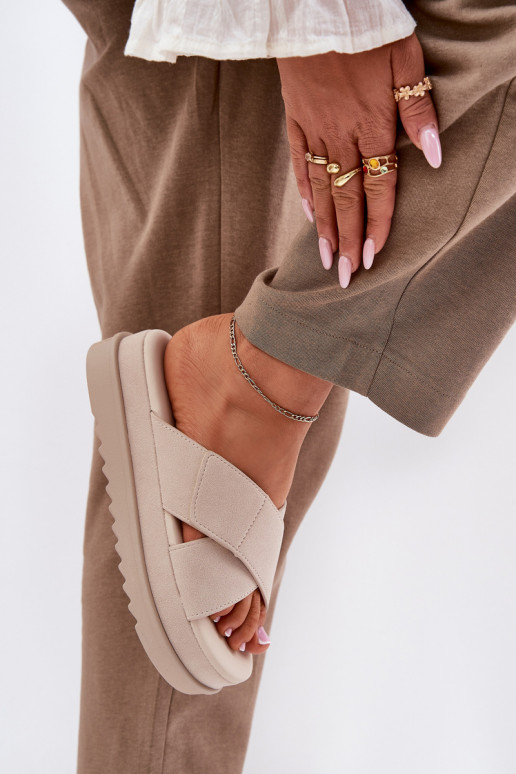 Damespantoffels met platform Z Przeplatającymi Się Paskami beige Rinasara