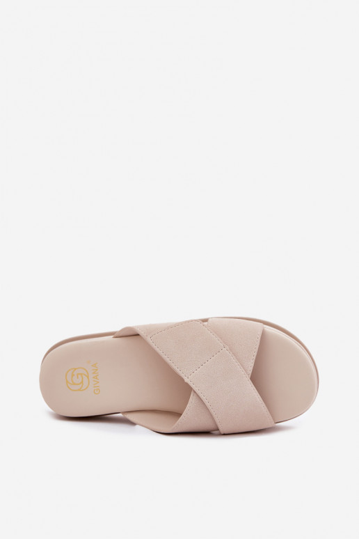 Damespantoffels met platform Z Przeplatającymi Się Paskami beige Rinasara