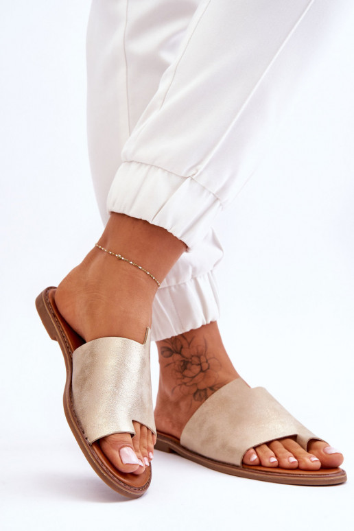 Dames Leren pantoffels Slippers Licht goud Amite