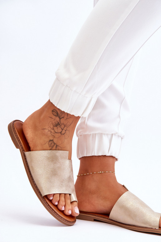 Dames Leren pantoffels Slippers Licht goud Amite