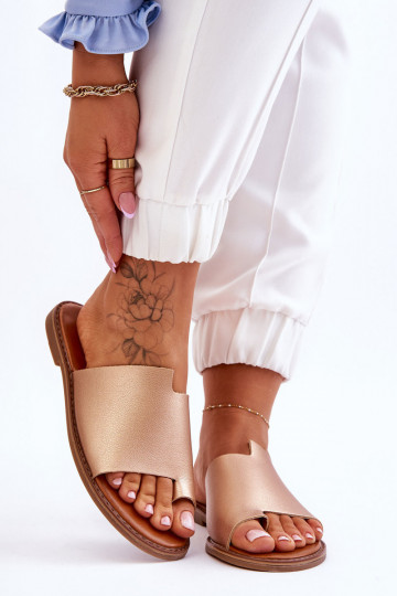 Dames Leren pantoffels Slippers gouden kleur Amite