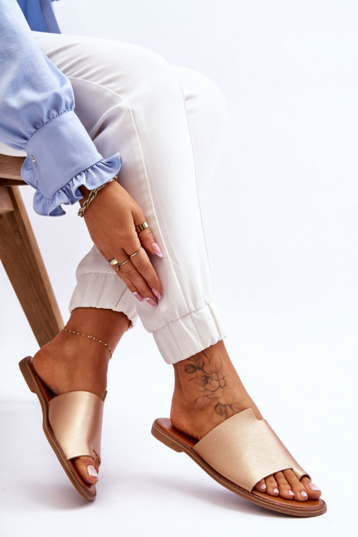 Dames Leren pantoffels Slippers gouden kleur Amite