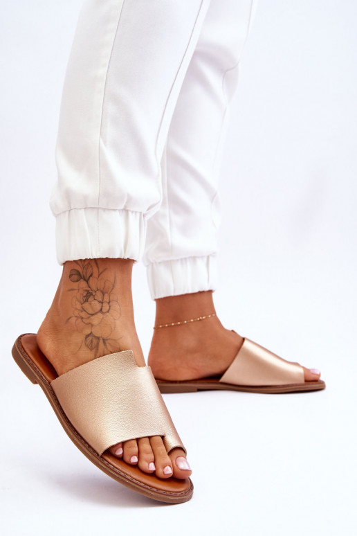 Dames Leren pantoffels Slippers gouden kleur Amite