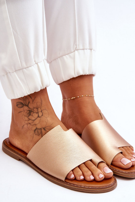 Dames Leren pantoffels Slippers gouden kleur Amite