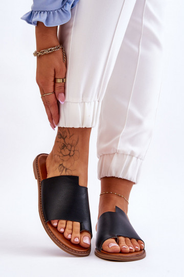 Dames leren slippers, zwarte kleur, "Amite"