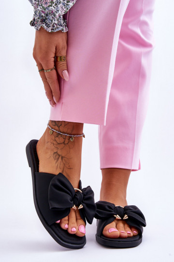 Dames leren slippers met strikken, zwarte kleur, "Becky" 2