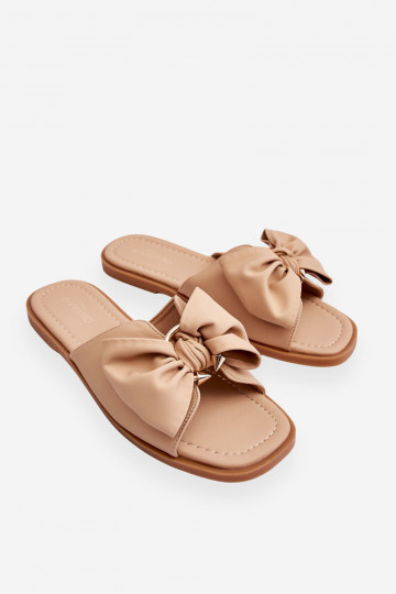 Dames leren slippers met strikken, zandkleur, "Becky" 2