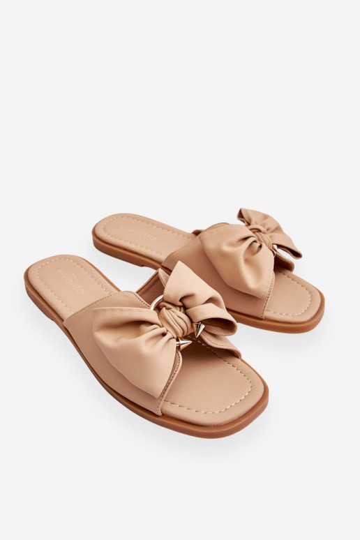Dames Leren pantoffels met linten beige Becky Dames Leren pantoffels met linten beige Becky
