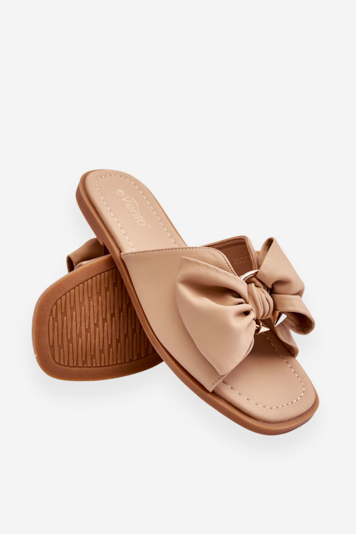 Dames Leren pantoffels met linten beige Becky Dames Leren pantoffels met linten beige Becky