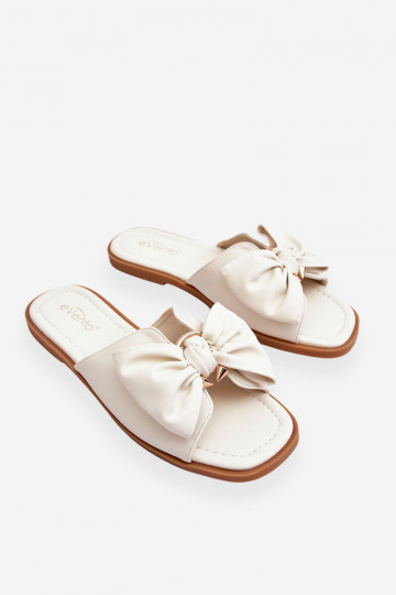 Dames leren slippers met strikken, witte kleur, "Becky"