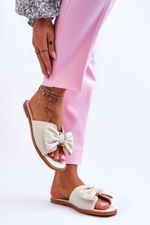 Dames Leren pantoffels met linten Initte kleur Becky Dames Leren pantoffels met linten Initte kleur Becky