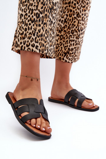 Platte dames slippers van synthetisch leer in zwart, "Risamay"