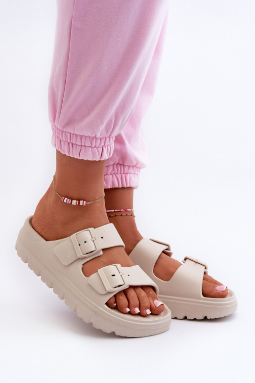 Damesschuimslippers met platform beige Melorea