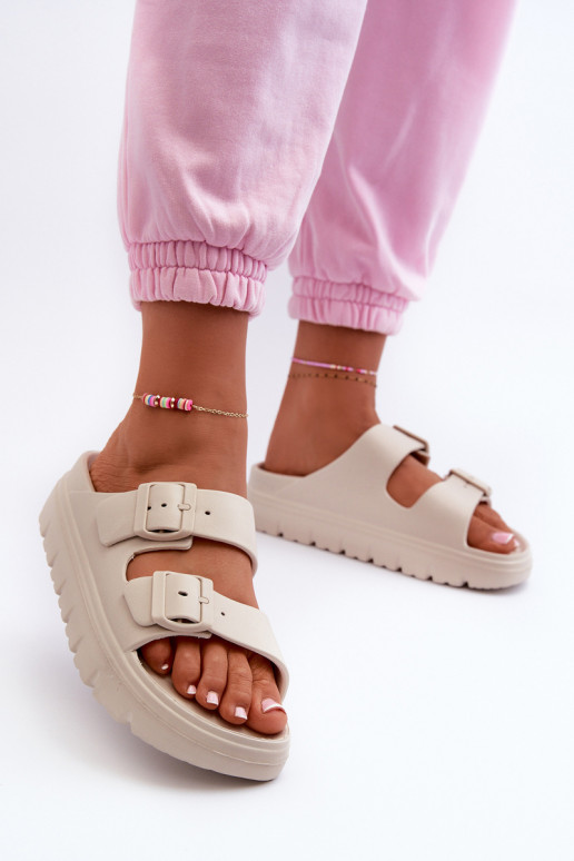 Damesschuimslippers met platform beige Melorea