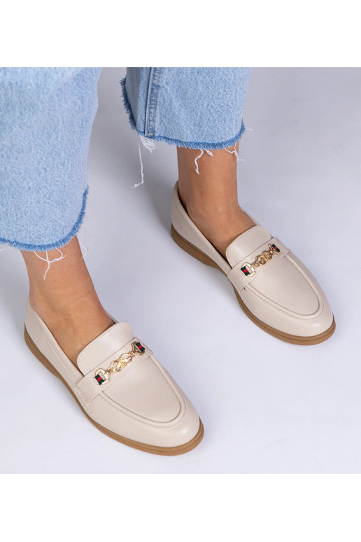Zandkleurige mocassins met gouden...