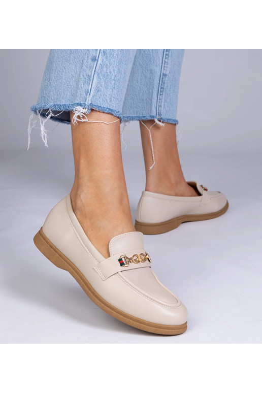 Zandkleurige mocassins met gouden...