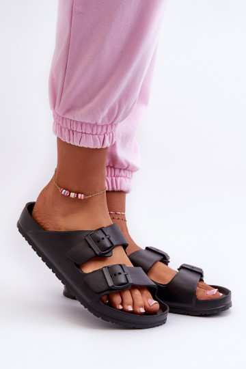 Zandkleurige dames slippers met gespen van schuim, "Luciene" 2