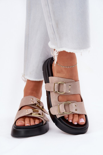 Dames suède pantoffels Met sierlijki met gespenmi Big Star RR274659 Lichtroze tint 2