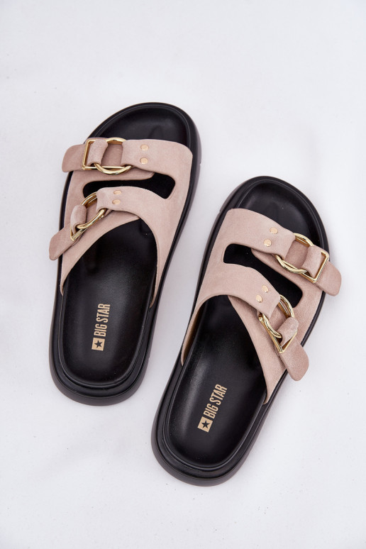 Dames suède pantoffels Met sierlijki met gespenmi Big Star RR274659 Lichtroze tint