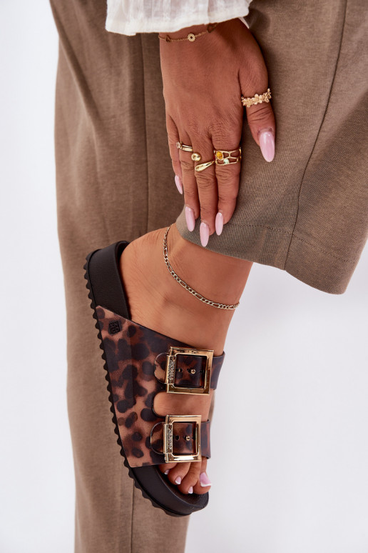 Geurig Damespantoffels met gespen met luipaardbontpatronen ZAXY RR285059 bruine kleur