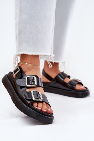 Zwarte dames lak schoenen met leren gespen, Big Star RR274662 2