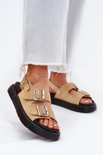 Beige dames suède schoenen met gespen, Big Star RR274665