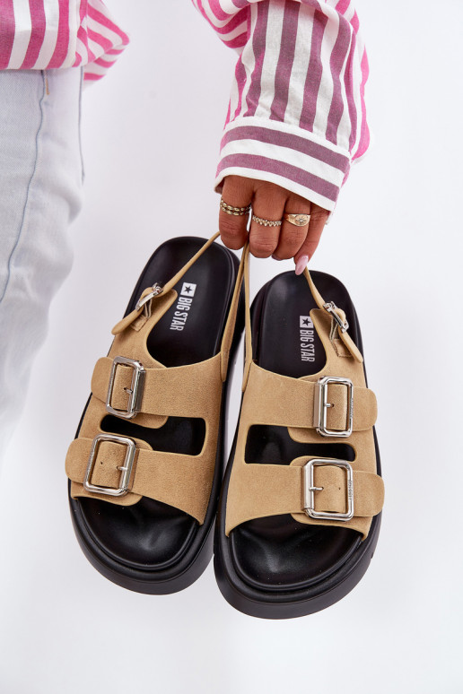 Suède damessandalen met gespen Big Star RR274665 beige