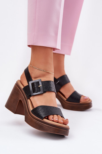 Zwarte vrouwelijke schoenen op zware hakken en platform, Vinceza 17387 2