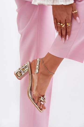 Perregimi sandalen met hakken met glanzende gaten Vinceza 70110 gouden kleur