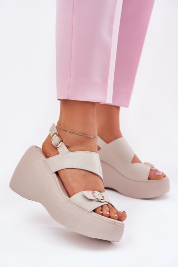 Zandkleurige dames hakken met platform, S.Barski LR51-540 2