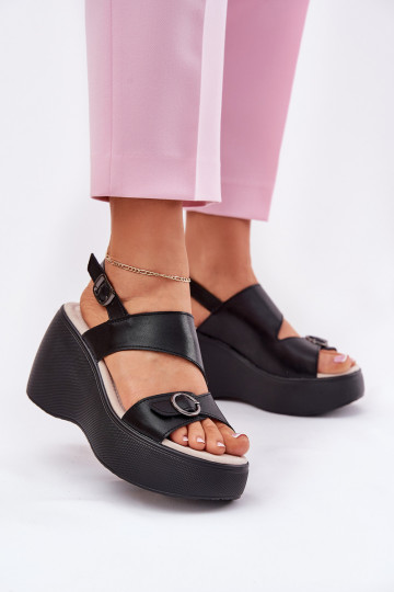 Zwarte dames hakken met platform, S.Barski LR51-540