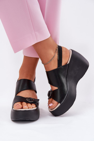 Zwarte dames hakken met platform, S.Barski LR51-540 2