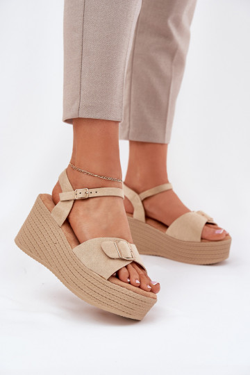 Chaki kleurige dames hakken met gespen, „Liniella"