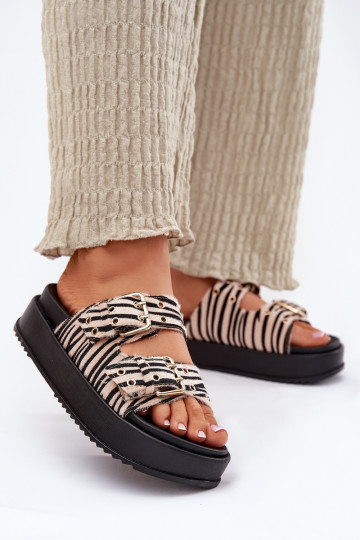 Damespantoffels met gespen met platform Zebra Nilatha 2