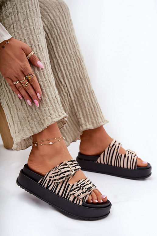 Damespantoffels met gespen met platform Zebra Nilatha
