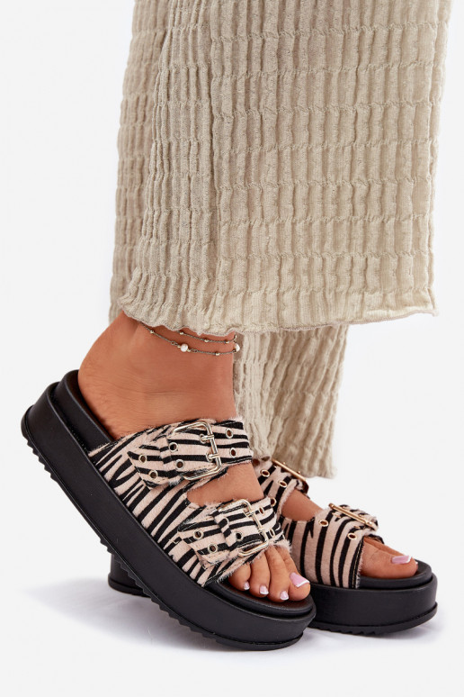 Damespantoffels met gespen met platform Zebra Nilatha