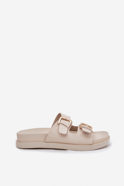 Damespantoffels Ze gouden kleurmi met gespenmi beige Sonarea Damespantoffels Ze gouden kleurmi met gespenmi beige Sonarea