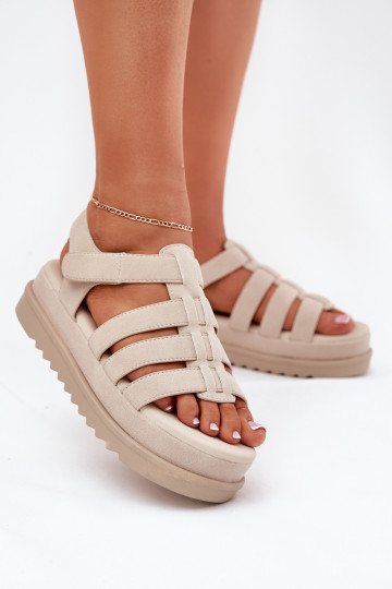 Dames sandalen met platform van eco-suèdeoIne beige Filisenia 2