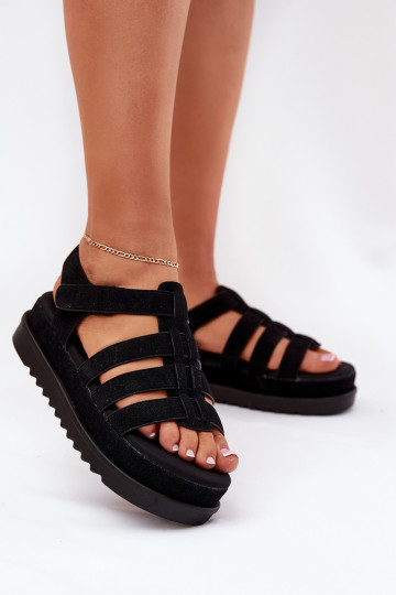 Zwarte dames schoenen met plateau van kunstsuède, „Filisenia"