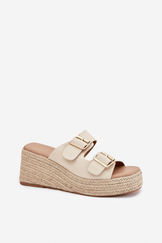 Damespantoffels Op de INig Met Vlecht I met gespenmi beige Pasinea