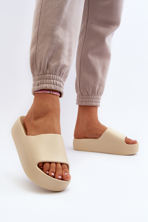 Dames Slippers Op dikke zool beige Oreithano