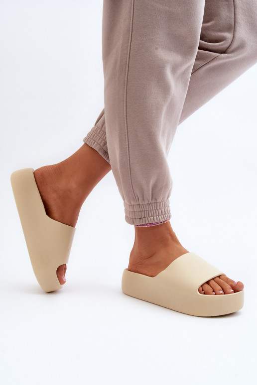 Dames Slippers Op dikke zool beige Oreithano