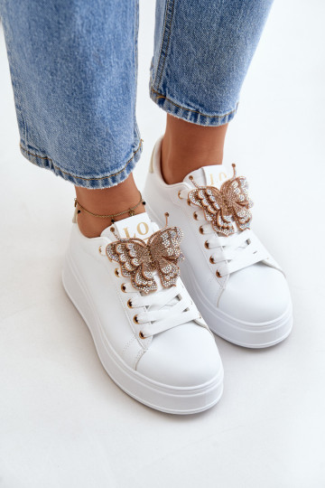 Sneakers model schoenen Dames met platform Z Vlindersm INit-gouden kleur Opritevia