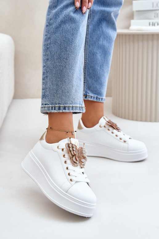 Sneakers model schoenen Dames met platform Z Vlindersm INit-gouden kleur Opritevia