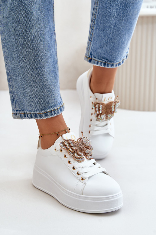 Sneakers model schoenen Dames met platform Z Vlindersm INit-gouden kleur Opritevia