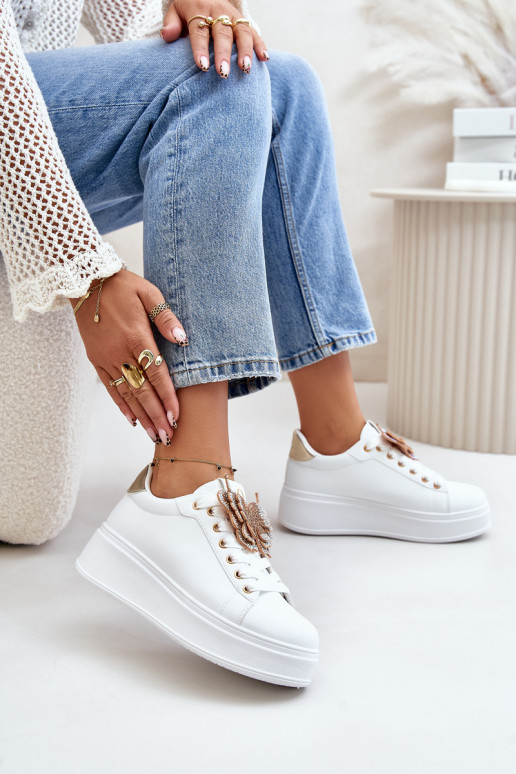 Sneakers model schoenen Dames met platform Z Vlindersm INit-gouden kleur Opritevia